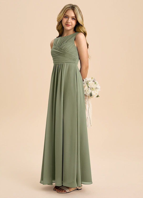Azazie Skyla Junior Pistachio A-Line Pleated Chiffon Dress image1