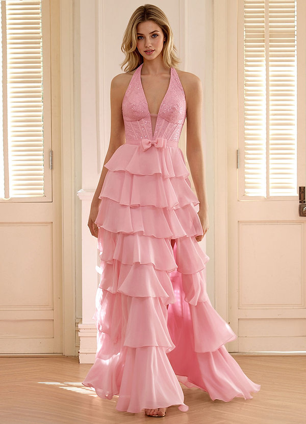 Ripple Roze A-lijn geplooide galajurk image1