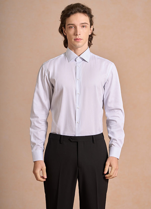 front Aiden Light Oxford Blue 100% Cotton Non-Iron Striped Dress Shirt