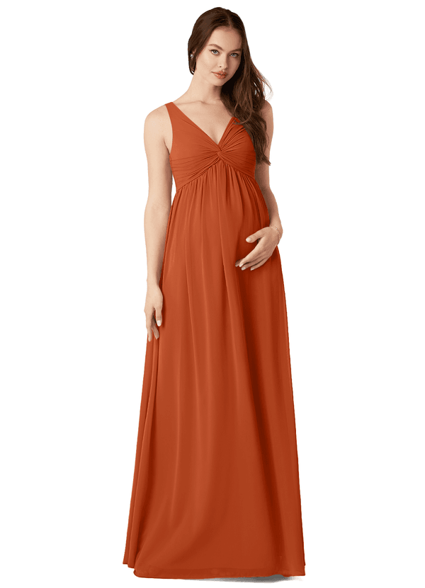 Azazie Yetta Abiti da damigella premaman Abito A-Line Arricciato con Scollo a V Chiffon Floor-Length image1