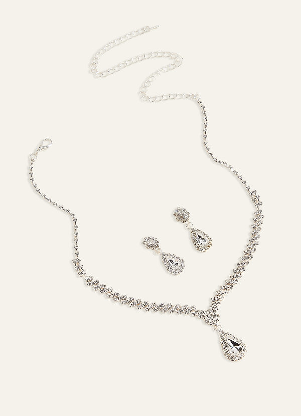 front Shiny Drop Shaped Rhinestone Jewelry Set