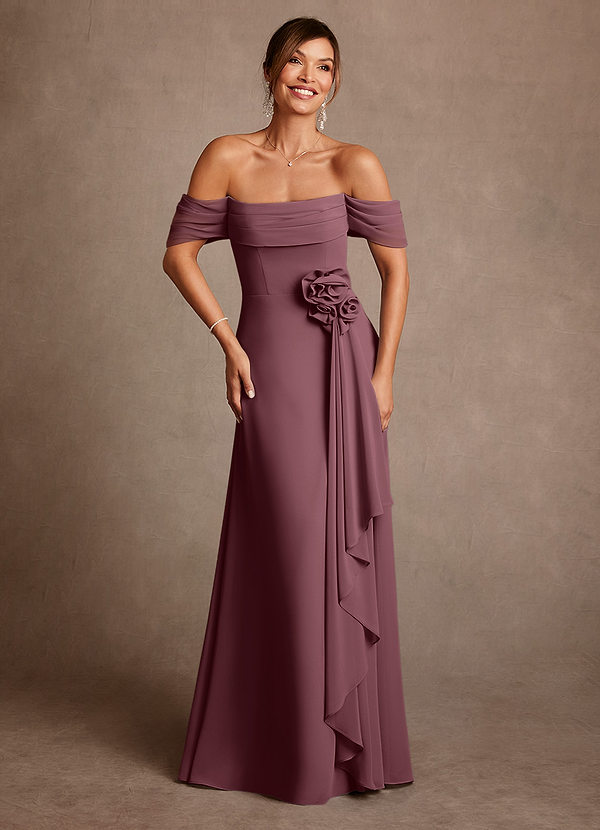 Azazie Amherst Mother of the Brides Dresses Sangria A-Line Off the Shoulder Chiffon Dress image1