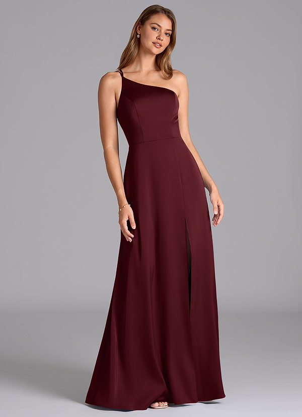 Azazie Trina Abiti da Damigella Abito A-Line in Raso Elasticizzato Monospalla Cabernet image1