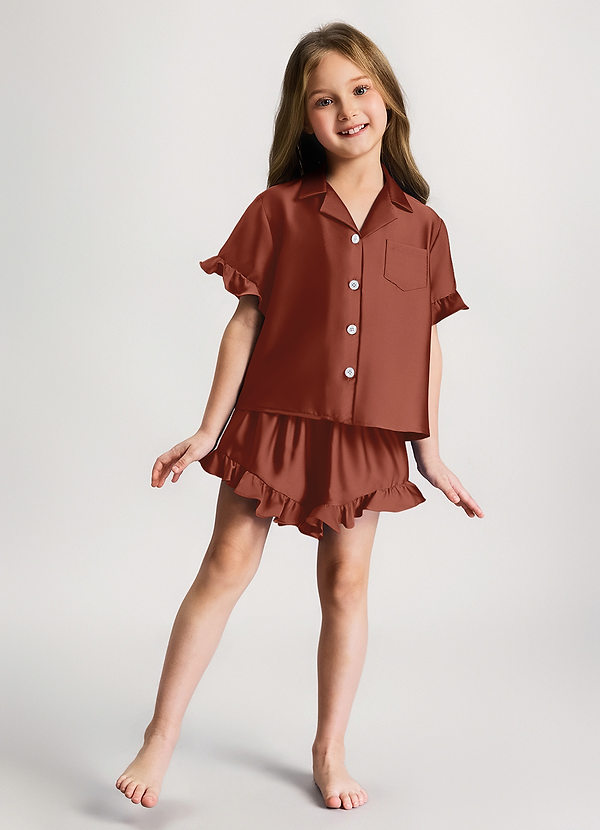 front Auburn Pigernes pyjamassæt med korte ærmer og flæser