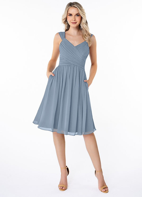 Azazie Angie Bridesmaid Dresses Dusty Blue A-Line Pleated Chiffon Dress image1