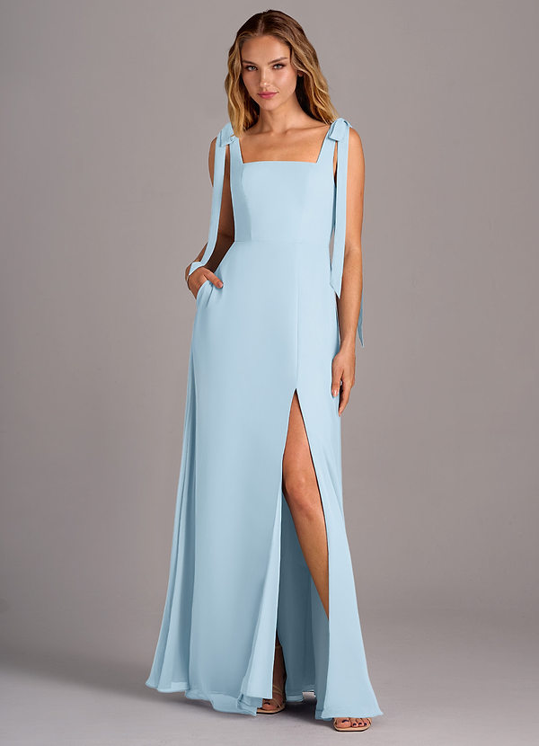 Azazie Debra Bridesmaid Dresses Sky Blue A-Line with Pockets Chiffon Convertible Dress image1