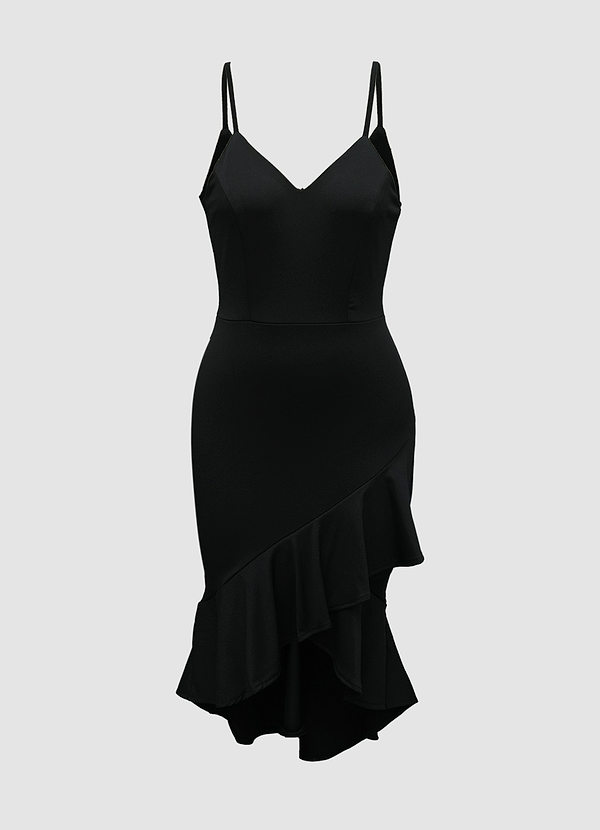 front Acequia Black Sleeveless Ruffled Midi Dress