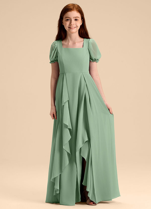 Azazie Priya Junior Jurk van Chiffon met A-Lijn Blouson Matcha image1