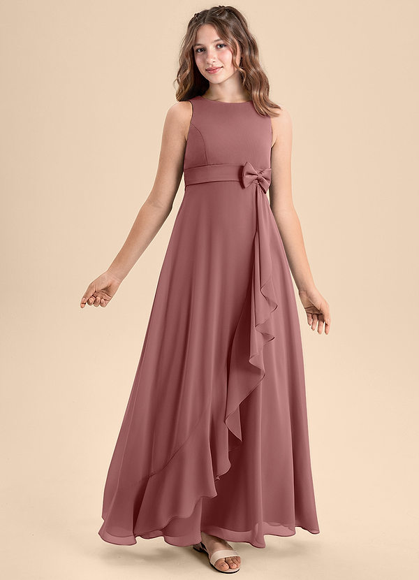 Azazie Lilenne Junior Vestido de Rosa Del Desierto de Gasa de Corte En A con Lazo image1