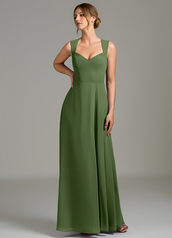 Azazie Gwendolyn Bridesmaid Dresses Olive A-Line Sweetheart Neckline Chiffon Dress image1