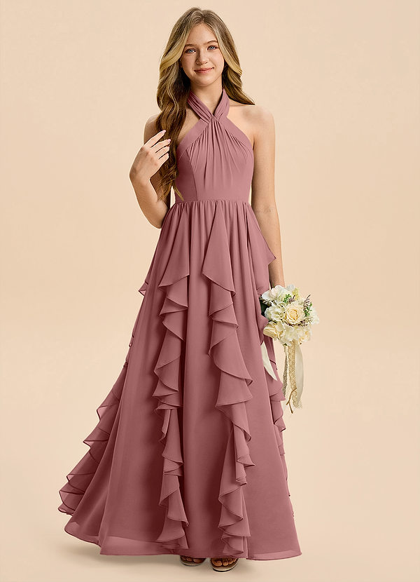 Azazie Daisy Junior Desert Rose A-Line Chiffon Dress image1