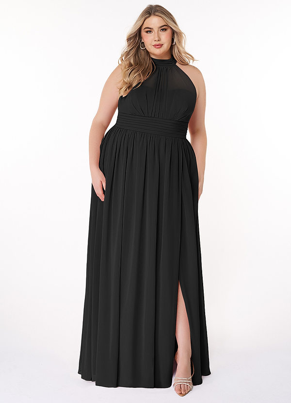 Azazie Iman Bridesmaid Dresses Black A-Line A-Line Ruched Chiffon Dress image1
