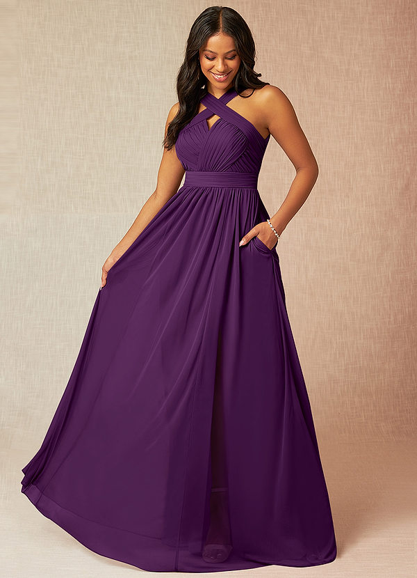 Azazie Hillian Robes Demoiselle d'honneur Robe Trapèze en Maille Dos nu plissé Grain De Raisin image1