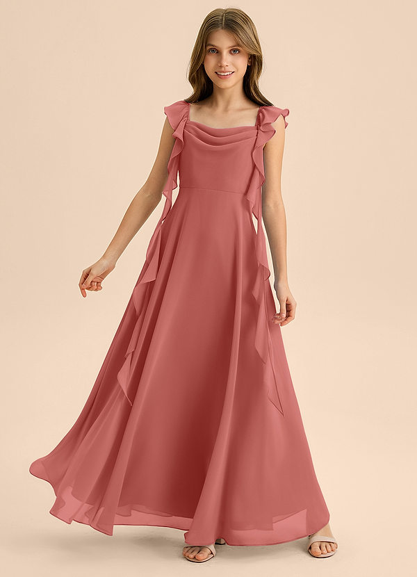 Azazie Carmin Junior Antique Rose A-Line Ruched Chiffon Dress image1