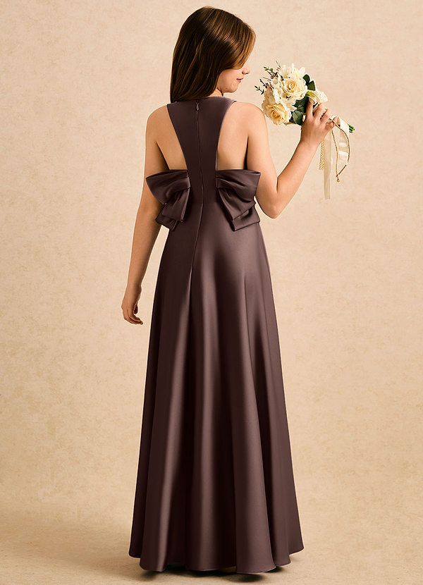 Azazie Nisha Girls Formal Sukienki dla dziewczynek sypiących kwiaty Linia A Pofałdowany Satyna elastyczna Długość podłogi Sukienka image1