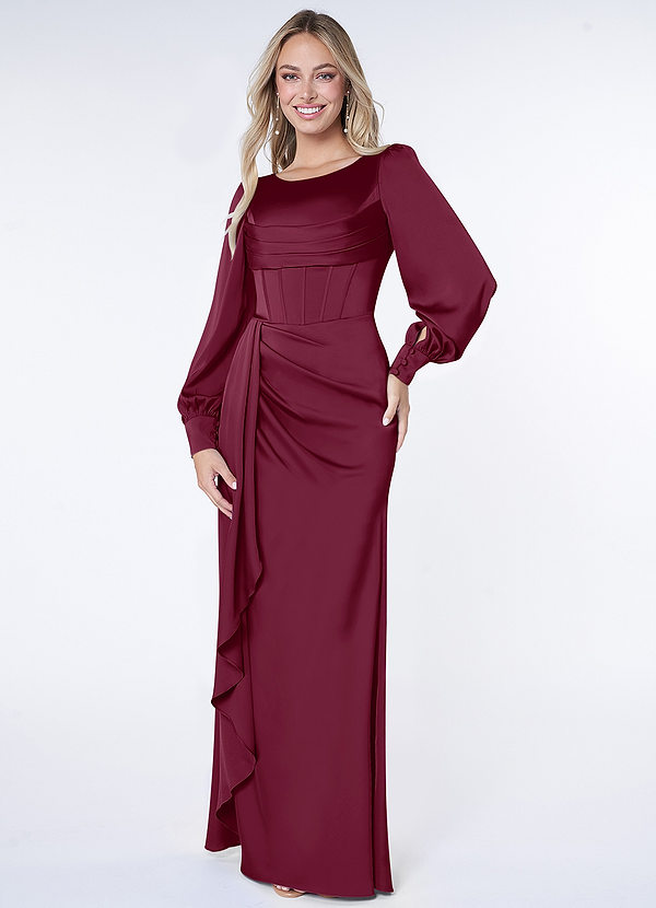 Azazie Raye Bridesmaid Dresses Mulberry Mermaid Long Sleeve Stretch Satin Dress image1