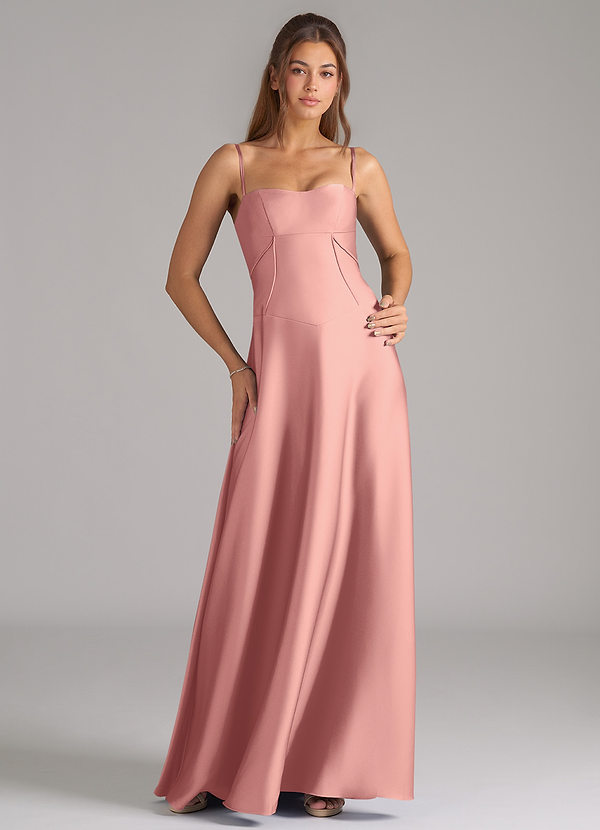 Azazie Valentine Bridesmaid Dresses Rosette A-Line Corset Stretch Satin Dress image1