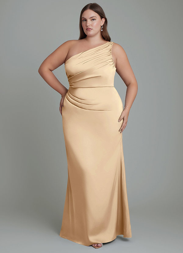 Azazie Akilah Bruidsmeisjesjurken Jurk van Stretch Satijn met Zeemeermin One-shoulder Champagne image1