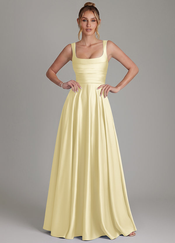 Azazie Azaria Robes de demoiselle d'honneur Robe Trapèze en Satin extensible Corset Sorbet Citron image1