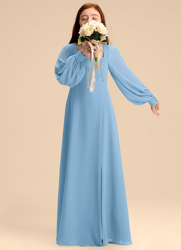 Azazie Bondi Junior Abito A-Line in Chiffon Blusa Blu Acciaio image1