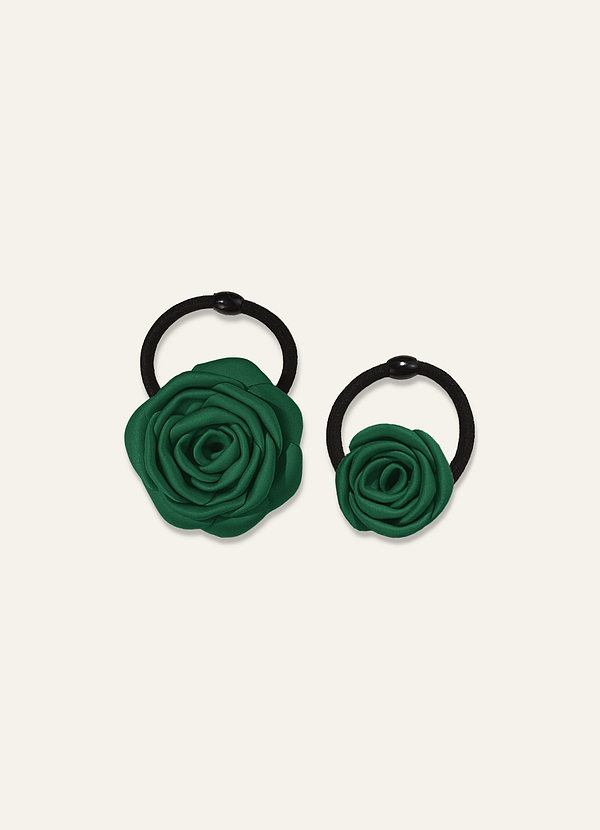 front Ensemble de 2 élastiques à cheveux Darling Poise en satin mat ivoire à fleurs