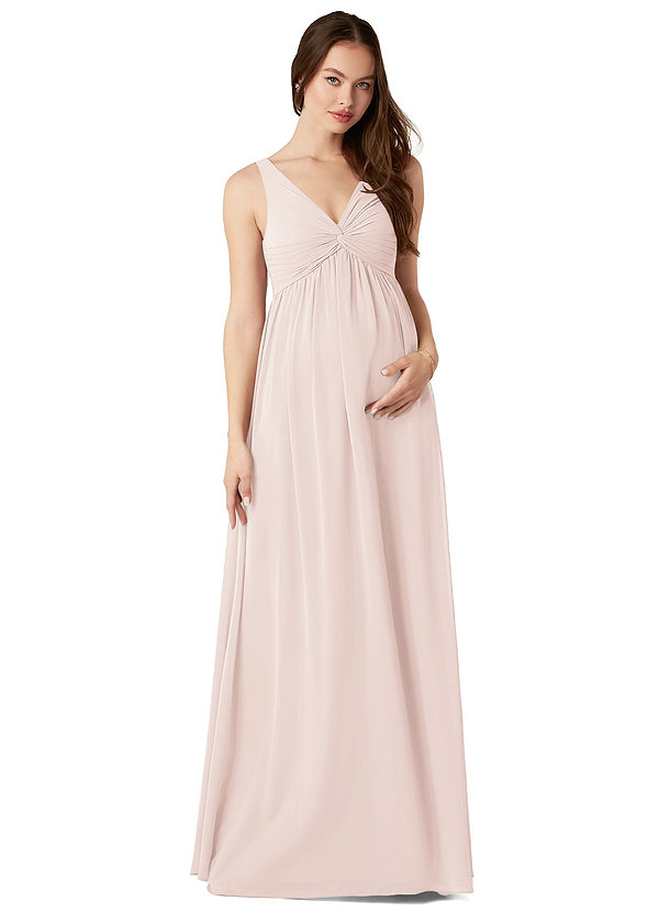 Azazie Yetta Maternity Bridesmaid Dresses A-Line V-Neck Gathered Chiffon Floor-Length Dress image1
