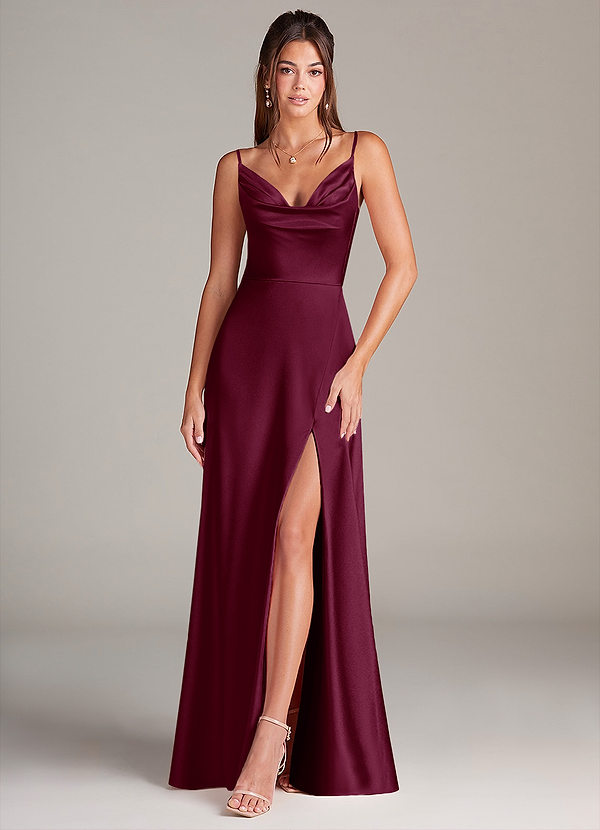 Azazie Sarella Robes Demoiselle d'honneur Robe Trapèze en Satin extensible Plissée Mûre image1