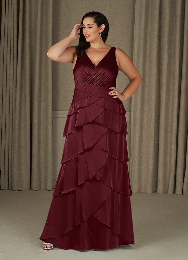 Azazie Viola Mother of the Brides Dresses Cabernet A-Line Pleated Stretch Satin Dress image1