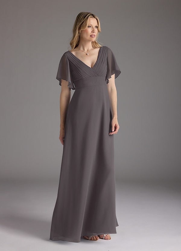 Azazie Alessa Mother of the Brides Dresses Steel Grey A-Line V-Neck Pleated Chiffon Dress image1
