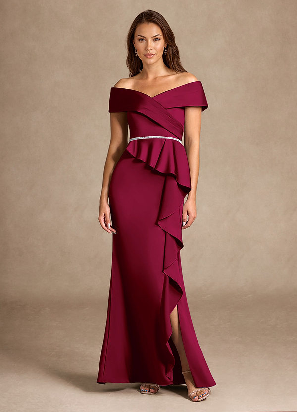 Azazie Dareia Vestidos de Madre de la Novia Vestido de Borgoña de Satén Elástico de Sirena con Vestidos sin tirantes image1