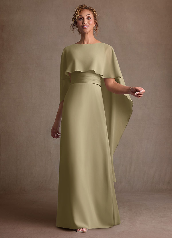 Azazie Marilla Vestidos de Madre de la Novia Vestido de Musgo Verde de Gasa de Corte en A con Plisado image1