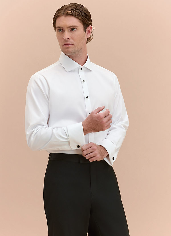 Henry White Non-Iron 100% Cotton Stud-Front Tuxedo Shirt | Sleeve