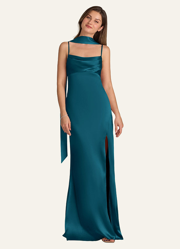 front Azazie Écharpe en satin mat de couleur assortie