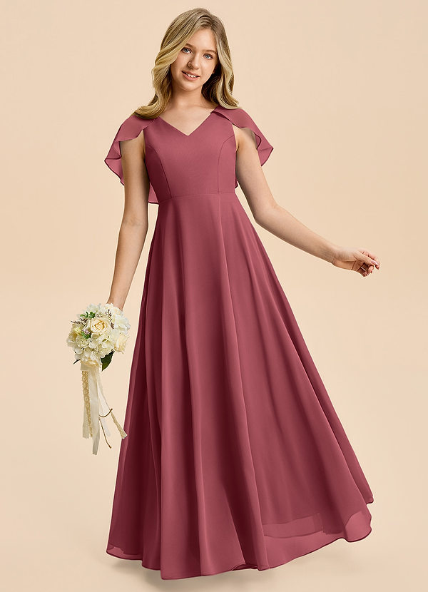 Azazie Katie Junior Linia A Marszczony Szyfon Długość podłogi Młodsza druhna Sukienka image1