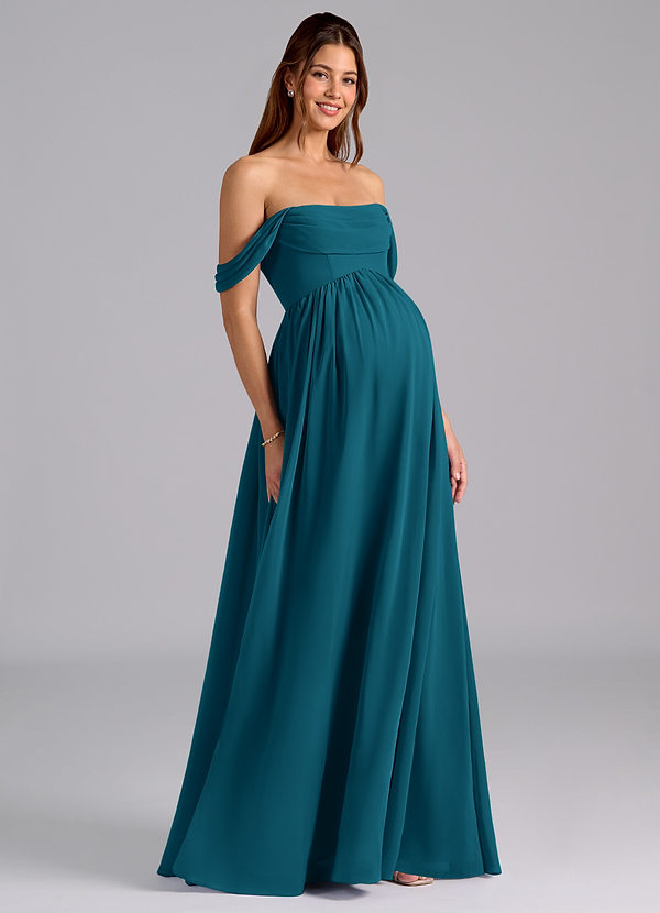 Azazie Saige Maternity Bridesmaid Dresses A-Line Pleated Chiffon Floor-Length Dress image1