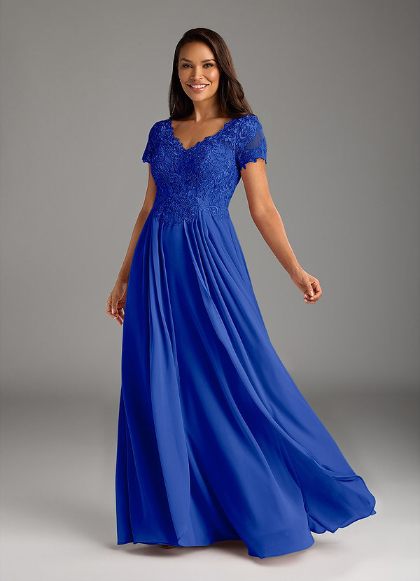 Azazie Dunja Mother of the Brides Dresses Royal Blue A-Line V-Neck Lace Chiffon Dress image1