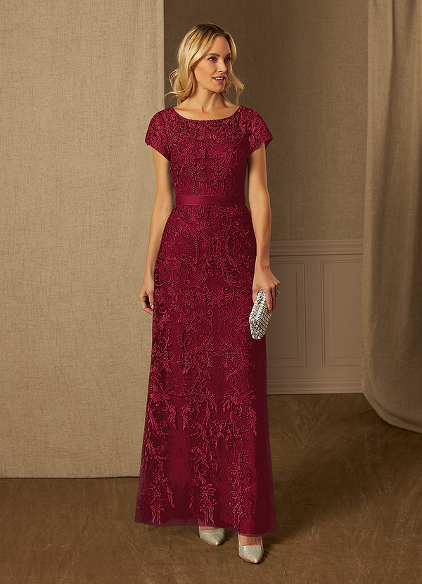 Azazie Dorit Mother of the Brides Dresses Burgundy Sheath Scoop Lace Dress image1