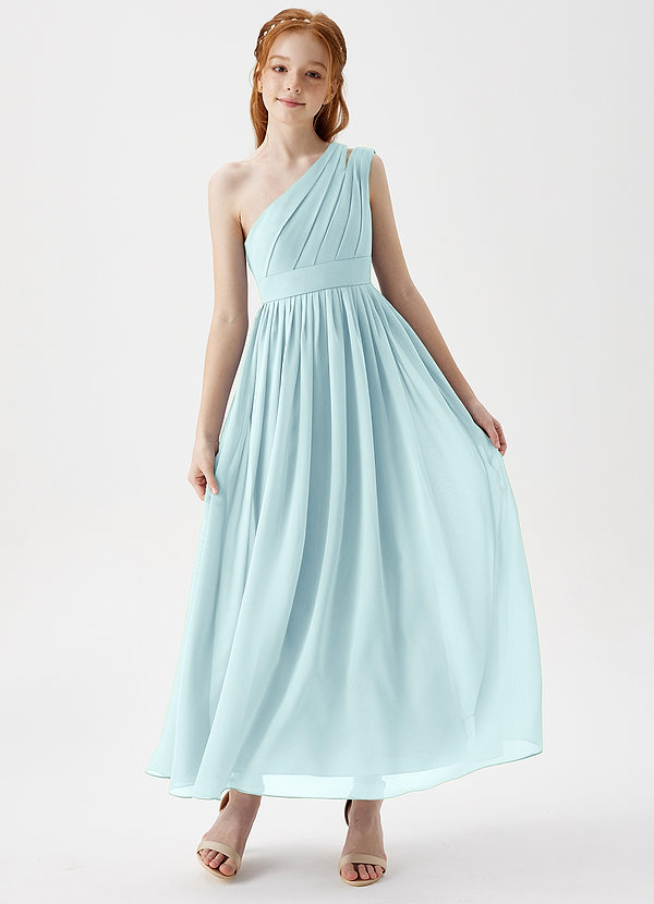 Azazie Anissa Junior Abito A-Line in Chiffon Plissettato Sea Glass image1