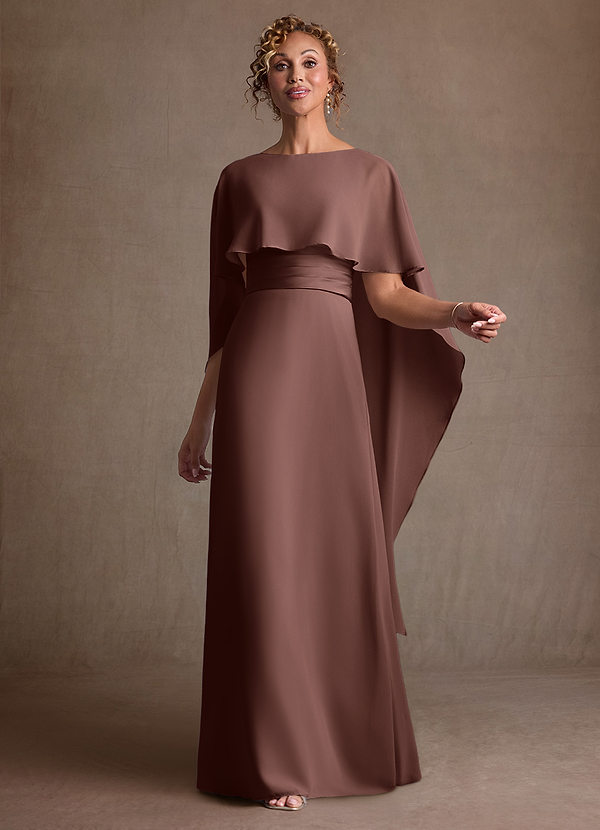Azazie Marilla Mother of the Brides Dresses Espresso A-Line Pleated Chiffon Dress image1