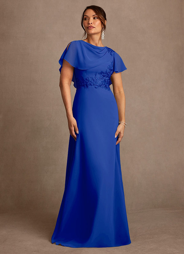 Azazie Frieda Mother of the Brides Dresses Royal Blue A-Line Applique Chiffon Dress image1