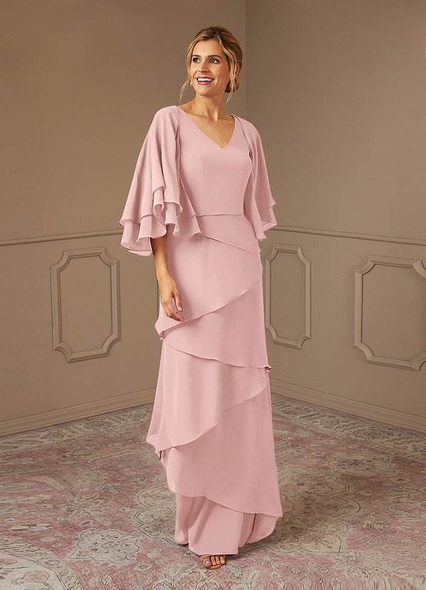 Azazie OHara Mother of the Brides Dresses Powder Pink A-Line V-Neck Chiffon Dress image1