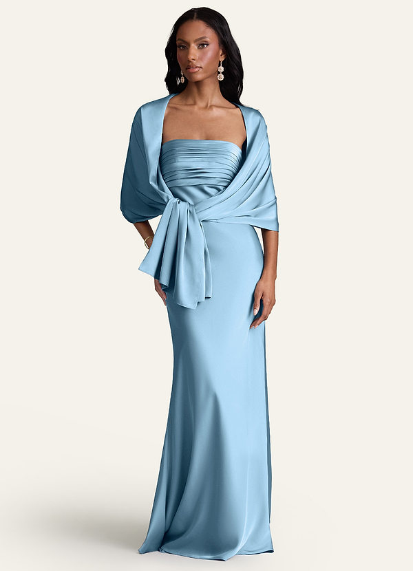 front Azazie Matching Color Aleena Stretch Satin Shawl