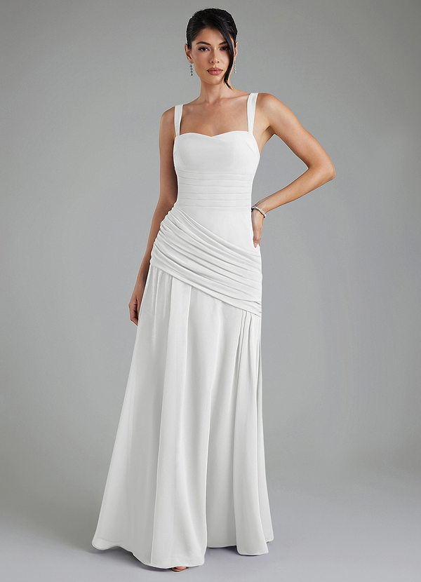 Azazie Toya Bridesmaid Dresses White A-Line Corset Chiffon Dress image1