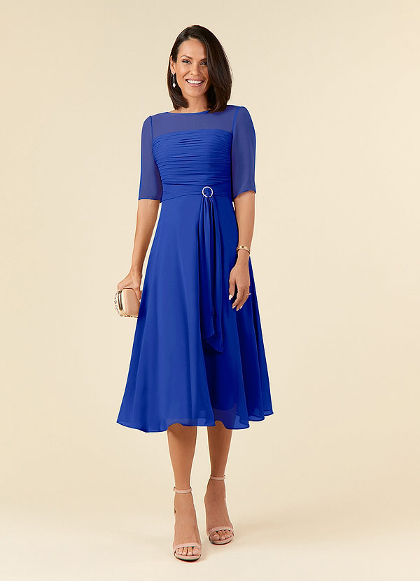 Azazie Naomi Mother of the Brides Dresses Royal Blue A-Line Boatneck Pleated Chiffon Dress image1