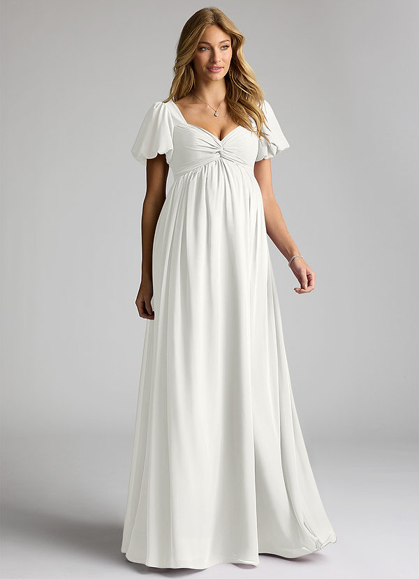 Azazie Madisynn Brudepigekjoler til gravide Sløjfe Chiffon Gulv-længde Kjole image1