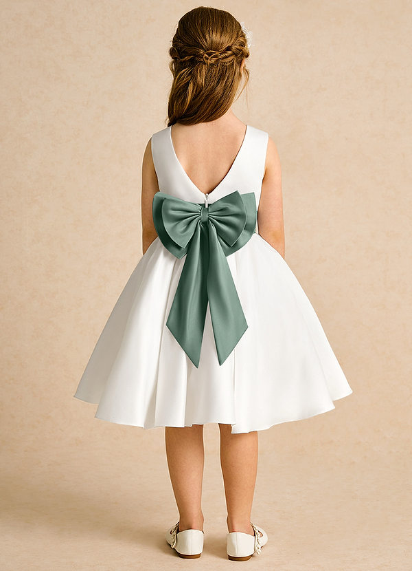 Azazie Sosie Blumenkinder Kleider A-Linie Plissee Matte Satin Kleid Elfenbein Eukalyptus image1