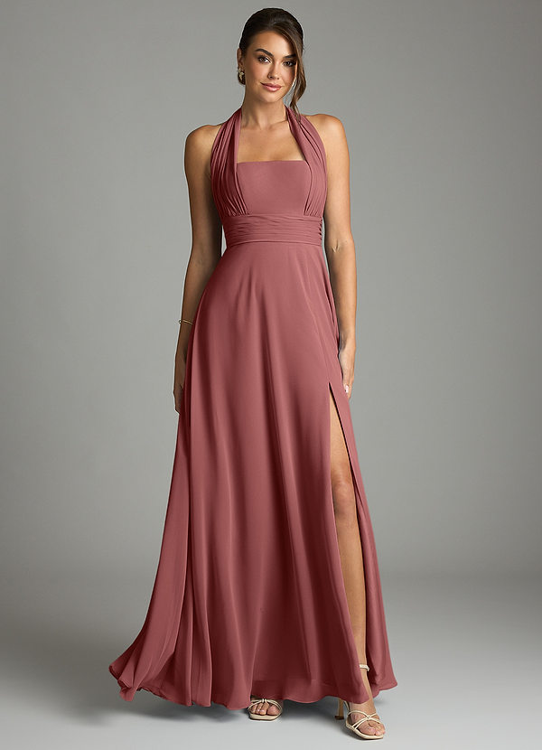 Azazie Tamira Suknie dla druhen Linia A Pofałdowany Szyfon Do ziemi Sukienka image1