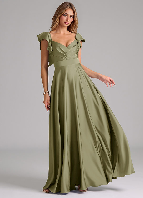 Azazie Leilani Bridesmaid Dresses Pistachio A-Line Ruched Stretch Satin Dress image1