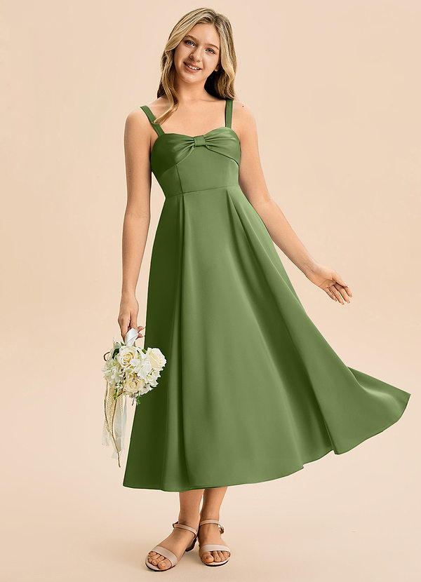 Azazie Ramona Junior Vestido de Enebro de Satén Elástico de Corte en A con Escote de Corazón image1