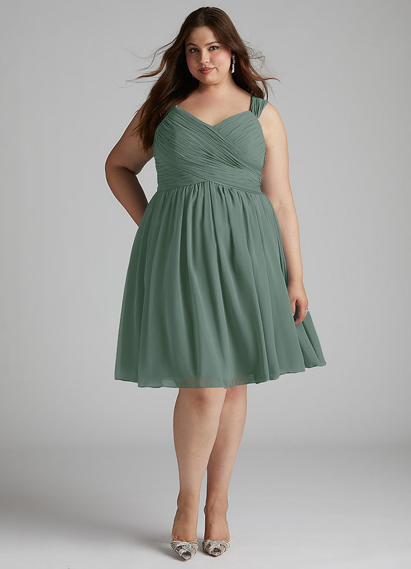 Azazie Angie Bridesmaid Dresses Eucalyptus A-Line Corset Chiffon Dress image1